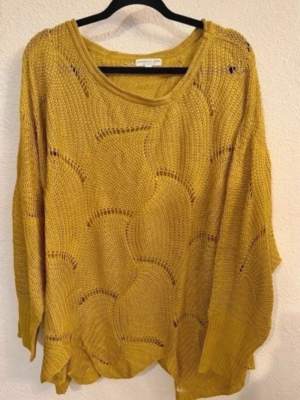 Mustard Open-Knit Women's Sweater
